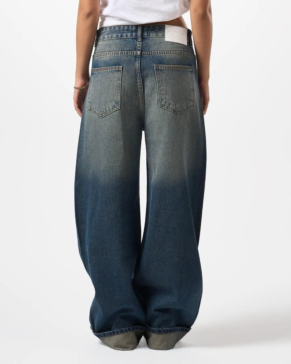 Women's Baggy Folded Mid-Waist Jeans