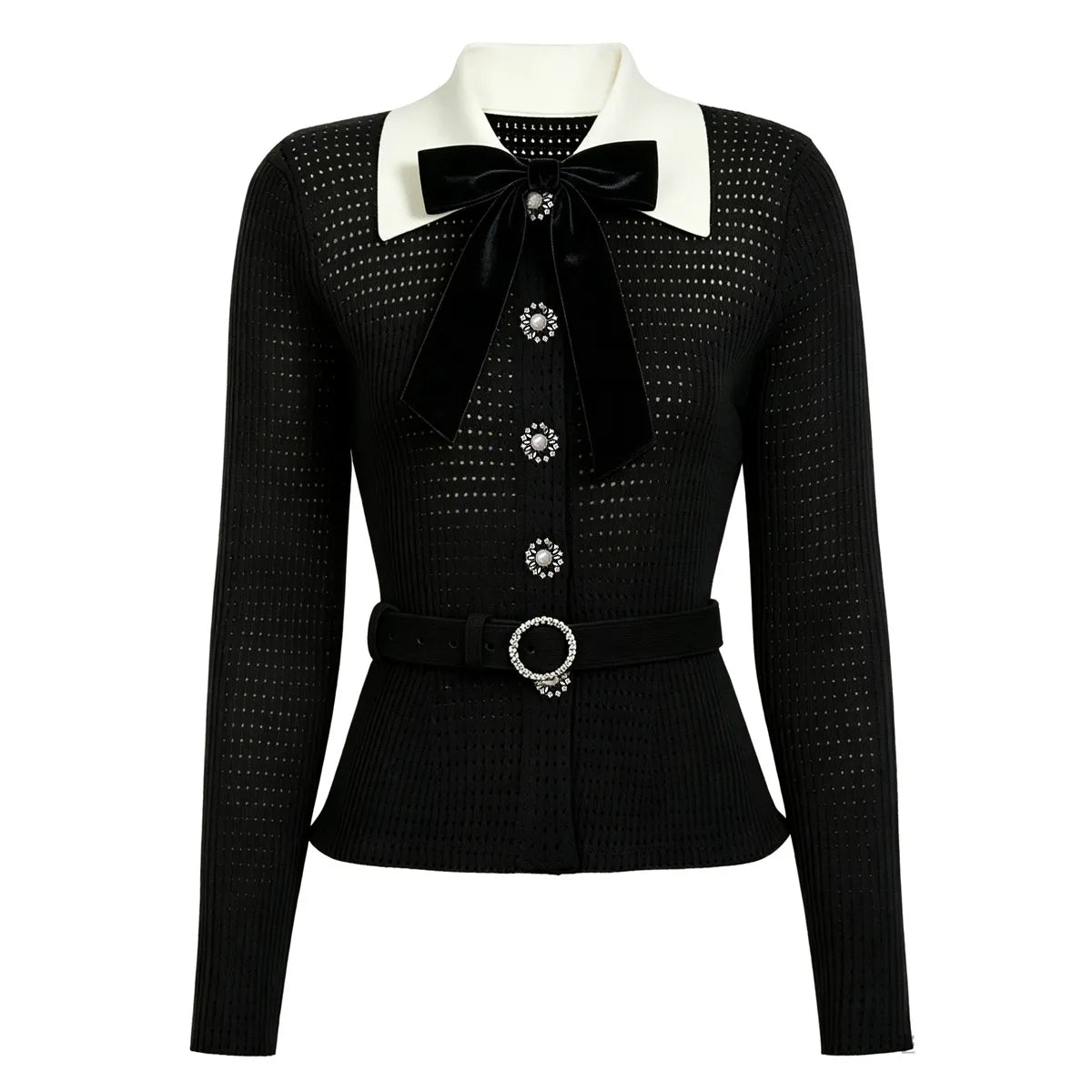Women's Bow Knit Cardigan Sweater | Elegant Long Sleeve Lapel Top