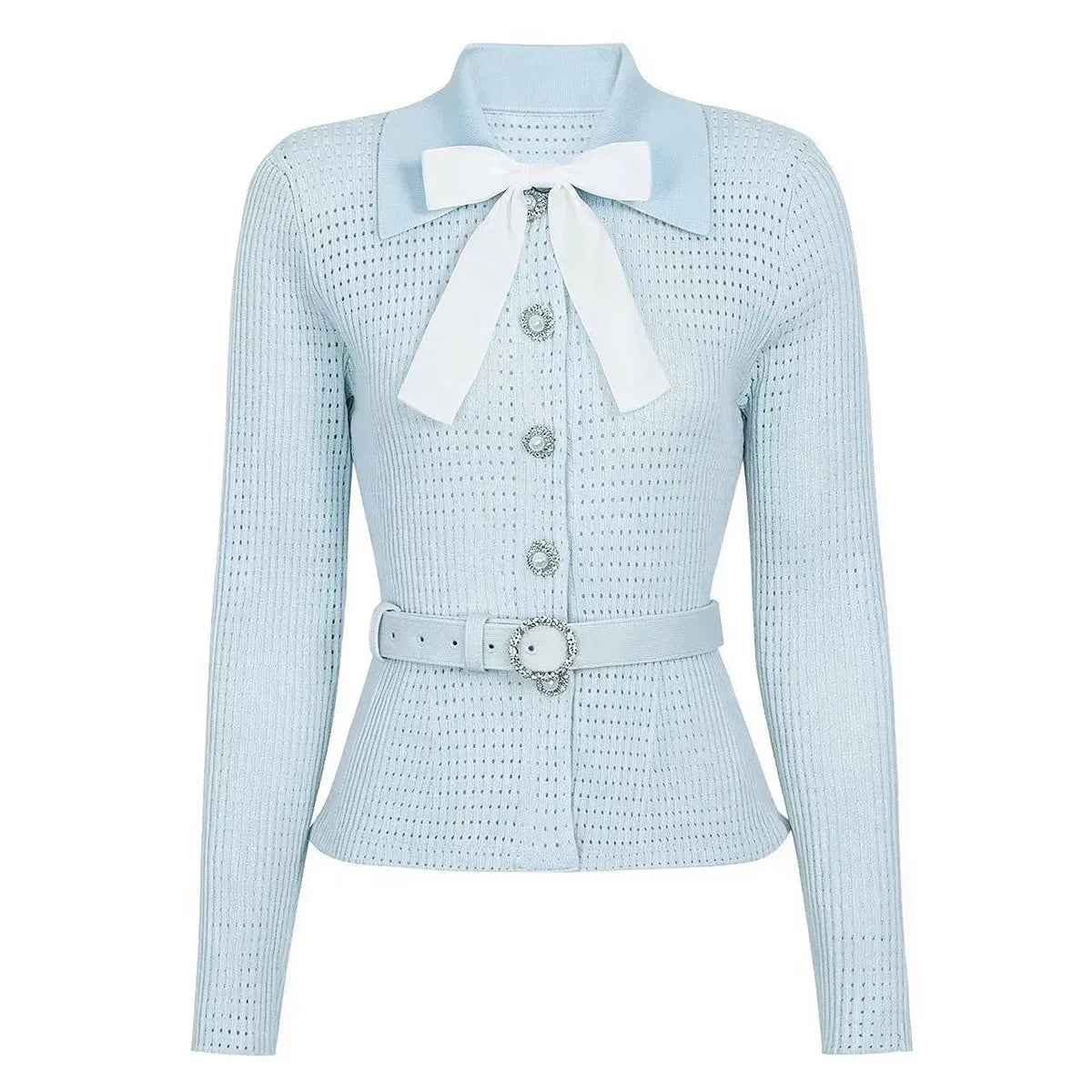 Women's Bow Knit Cardigan Sweater | Elegant Long Sleeve Lapel Top