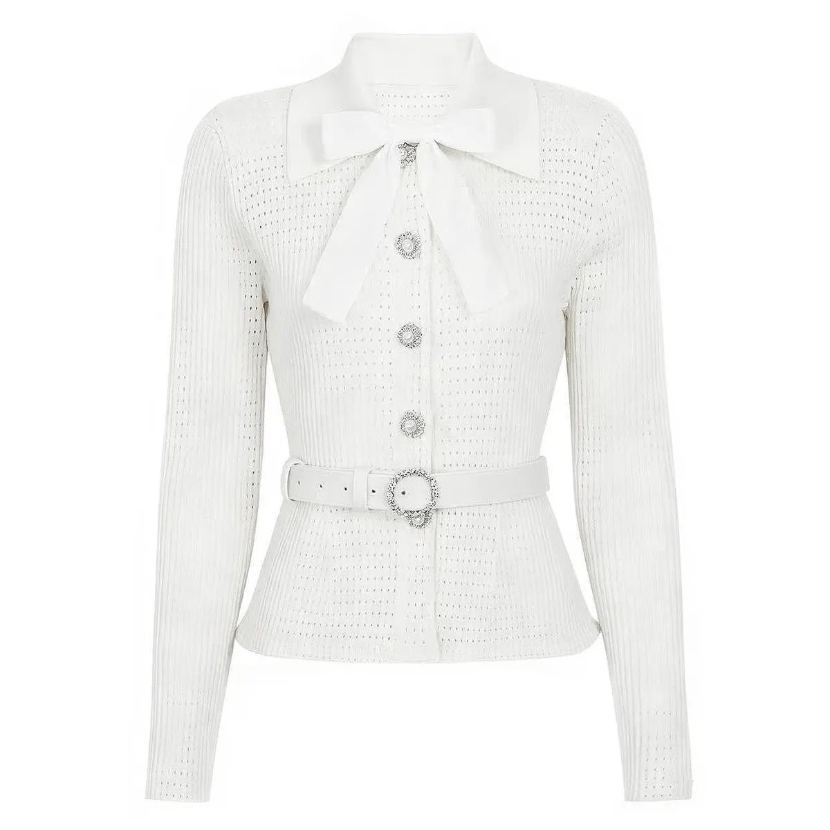 Women's Bow Knit Cardigan Sweater | Elegant Long Sleeve Lapel Top