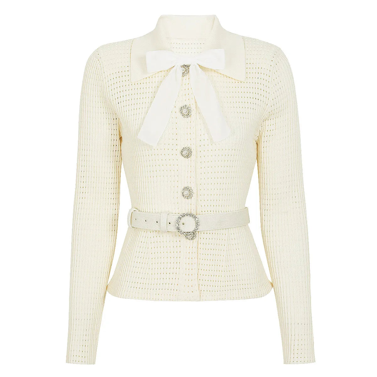 Women's Bow Knit Cardigan Sweater | Elegant Long Sleeve Lapel Top