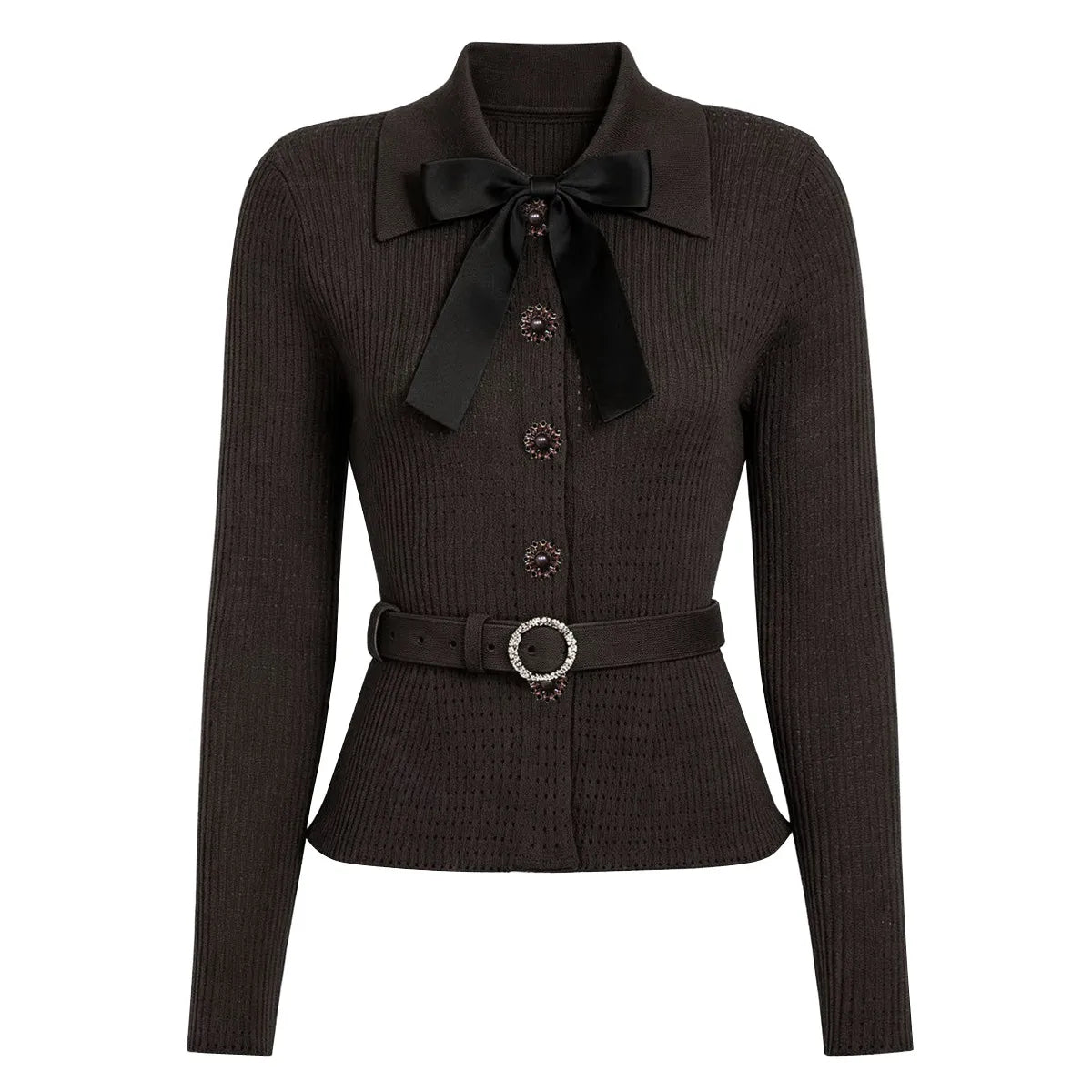 Women's Bow Knit Cardigan Sweater | Elegant Long Sleeve Lapel Top