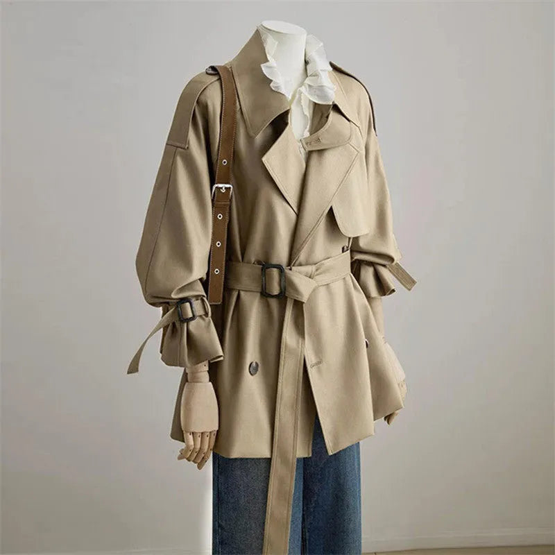 Women's British Style Double-Breasted Short Trench Coat