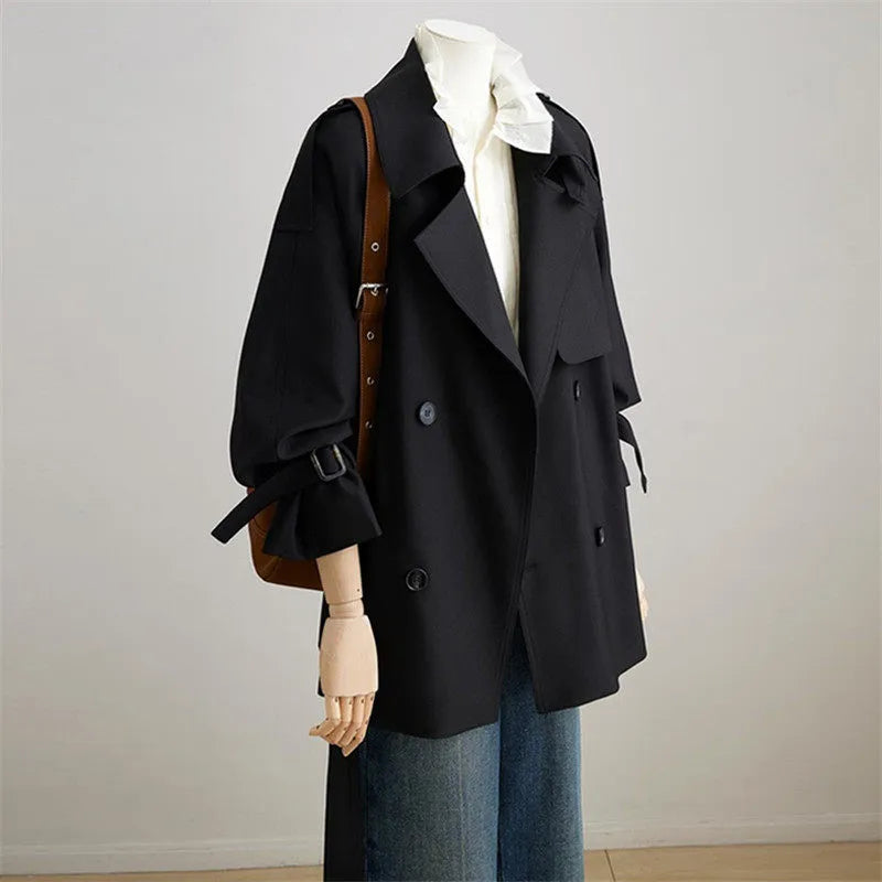 Women's British Style Double-Breasted Short Trench Coat