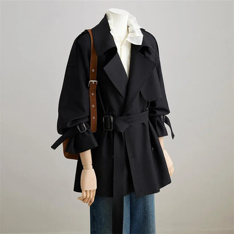 Women's British Style Double-Breasted Short Trench Coat