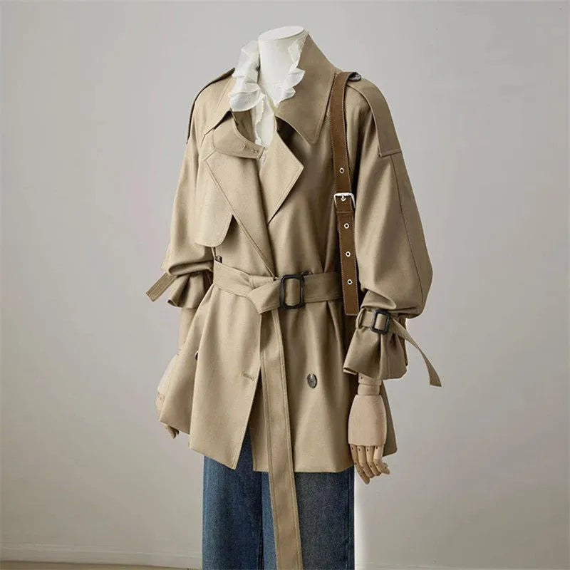 Women's British Style Double-Breasted Short Trench Coat