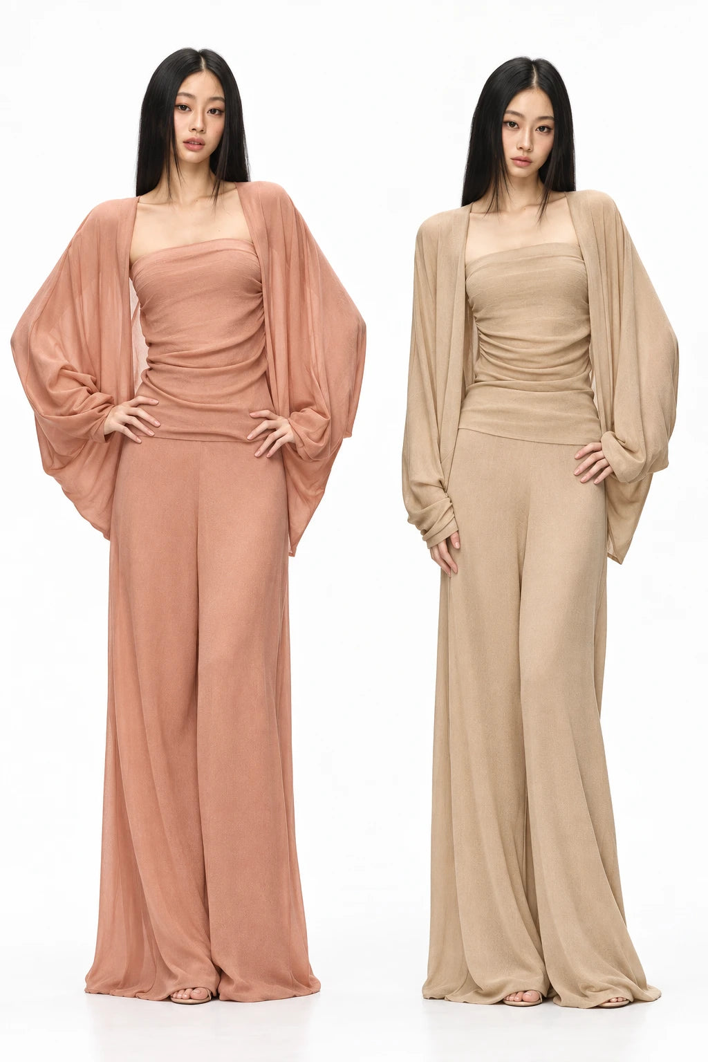 Women's Cardigan Tube Top and Wide-Leg Pants Three-Piece Set