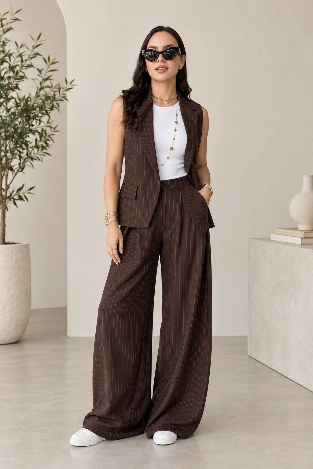 Women's Casual Linen Shirt and Pants Two-Piece Set