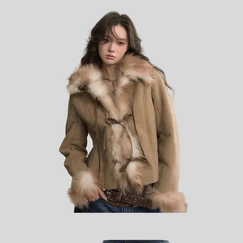 Women's Casual Outerwear Jacket Coat with Bow Belt
