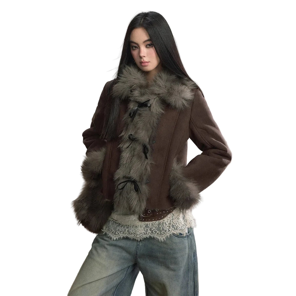 Women's Casual Outerwear Jacket Coat with Bow Belt