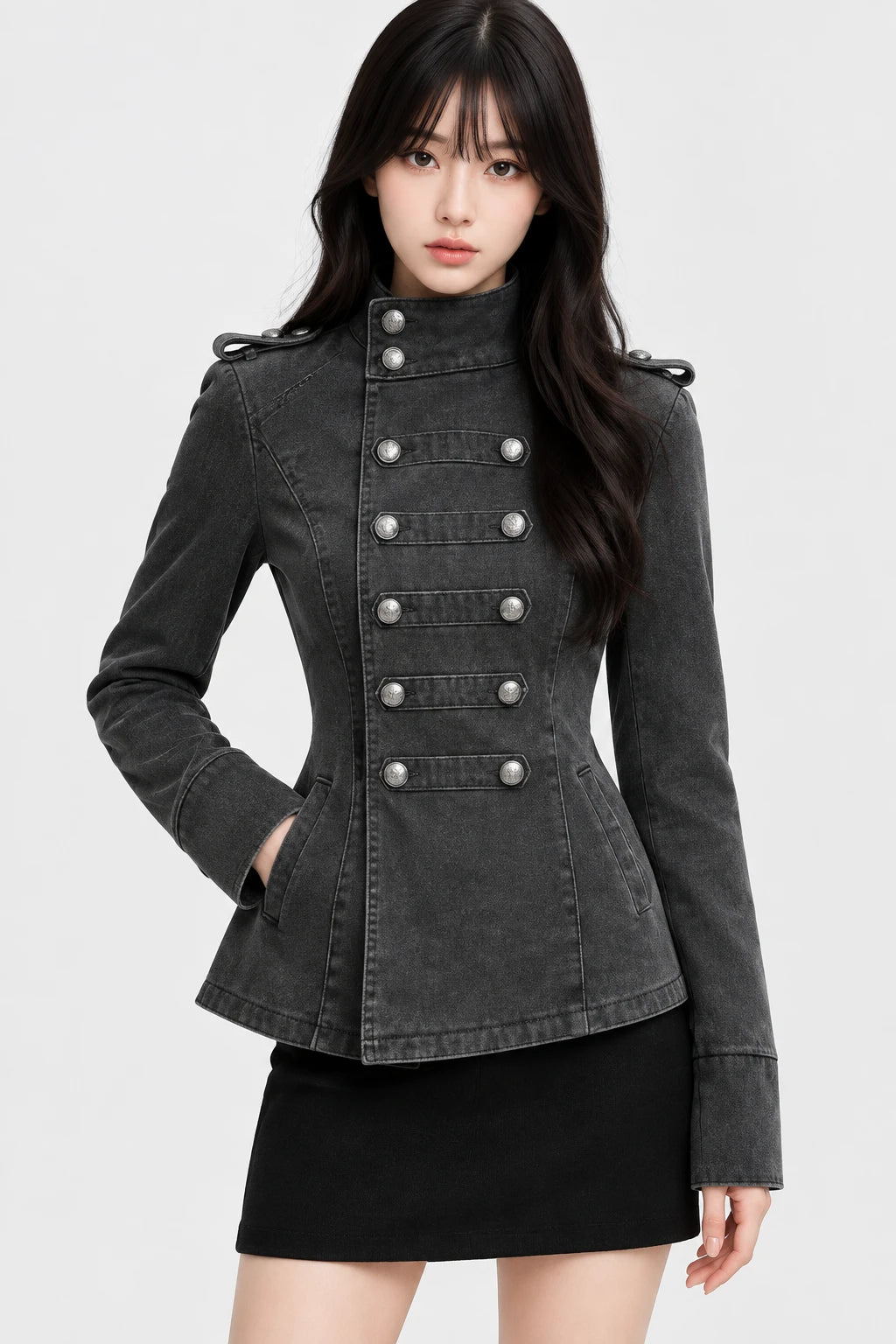 Women's Casual Retro Denim Short Double-Breasted Jacket