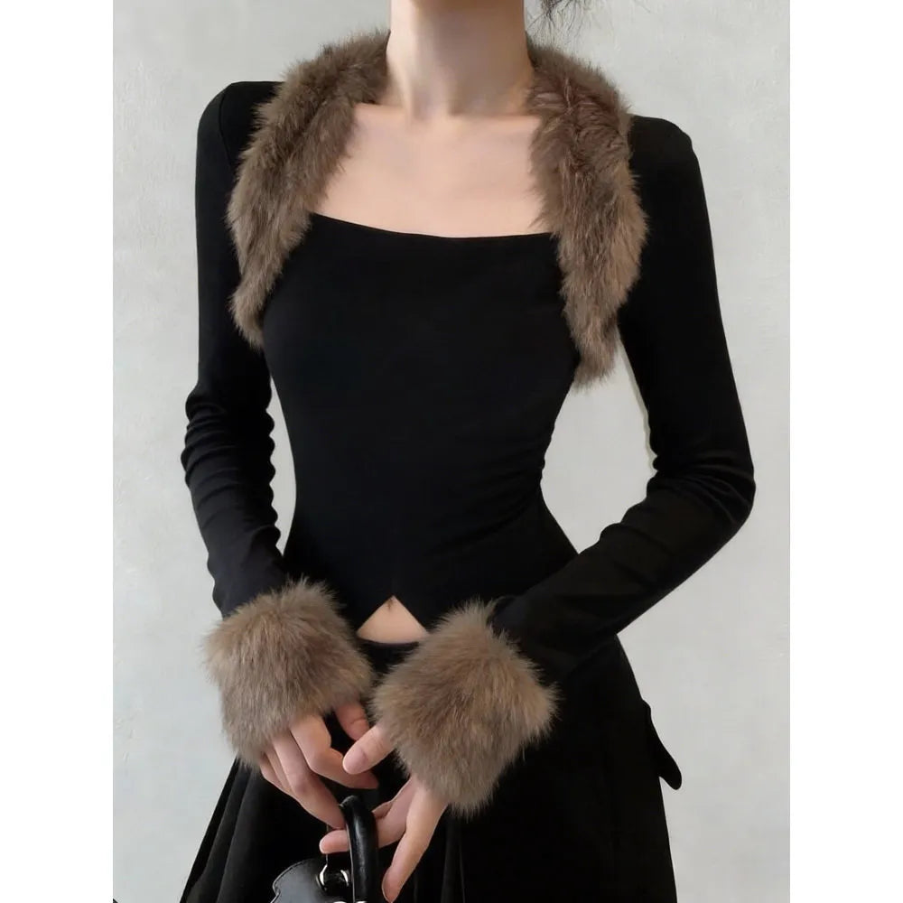 Women's Casual Retro Square Neckline Long-Sleeve Pullover Top