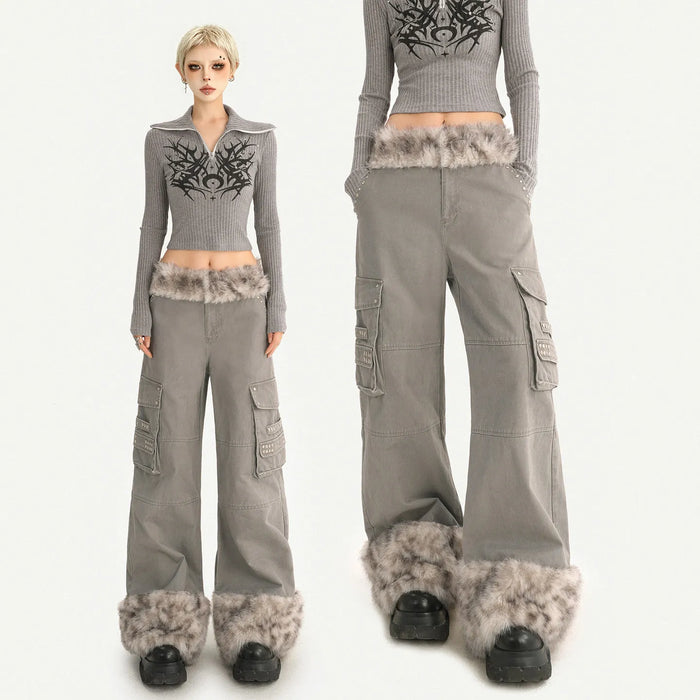 Women's Casual Retro Velvet Loose Straight Trousers