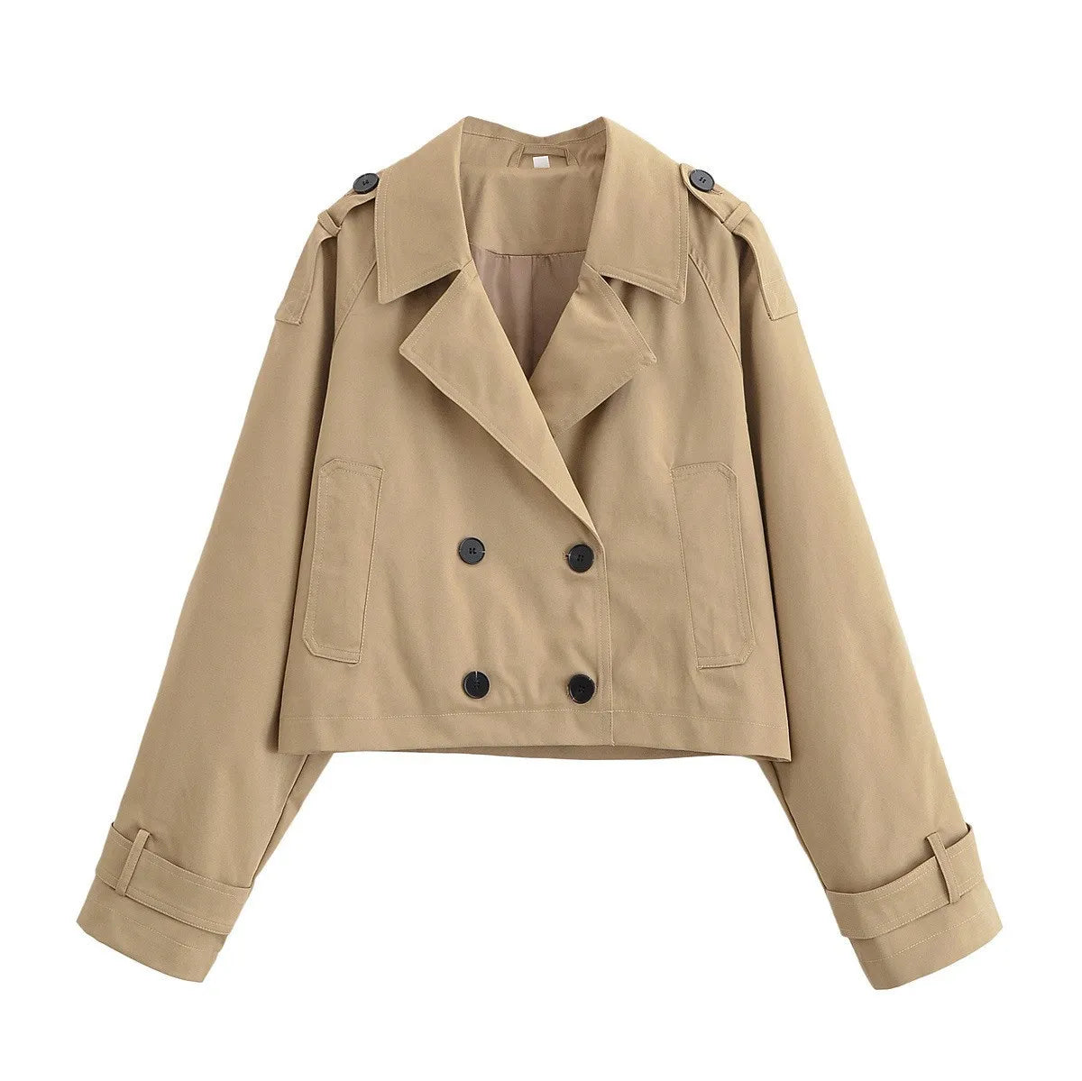 Women's Casual Short Double-Breasted Trench Coat Jacket
