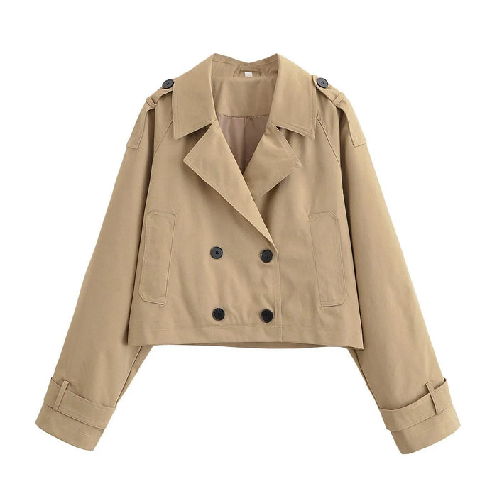 Women's Casual Short Double-Breasted Trench Coat Jacket
