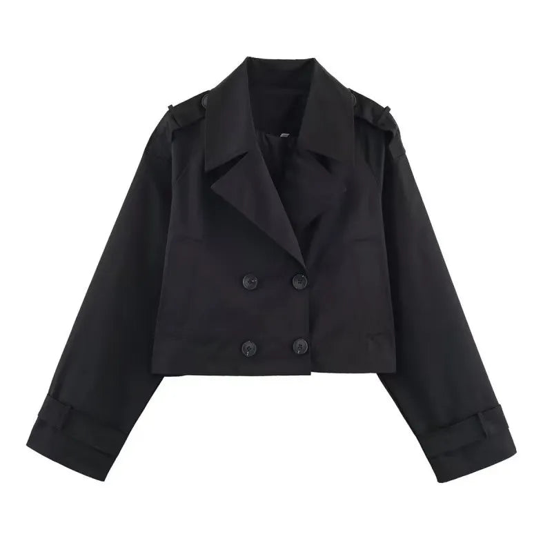 Women's Casual Short Double-Breasted Trench Coat Jacket