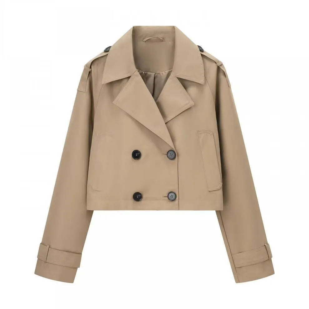 Women's Casual Short Double-Breasted Trench Coat Jacket