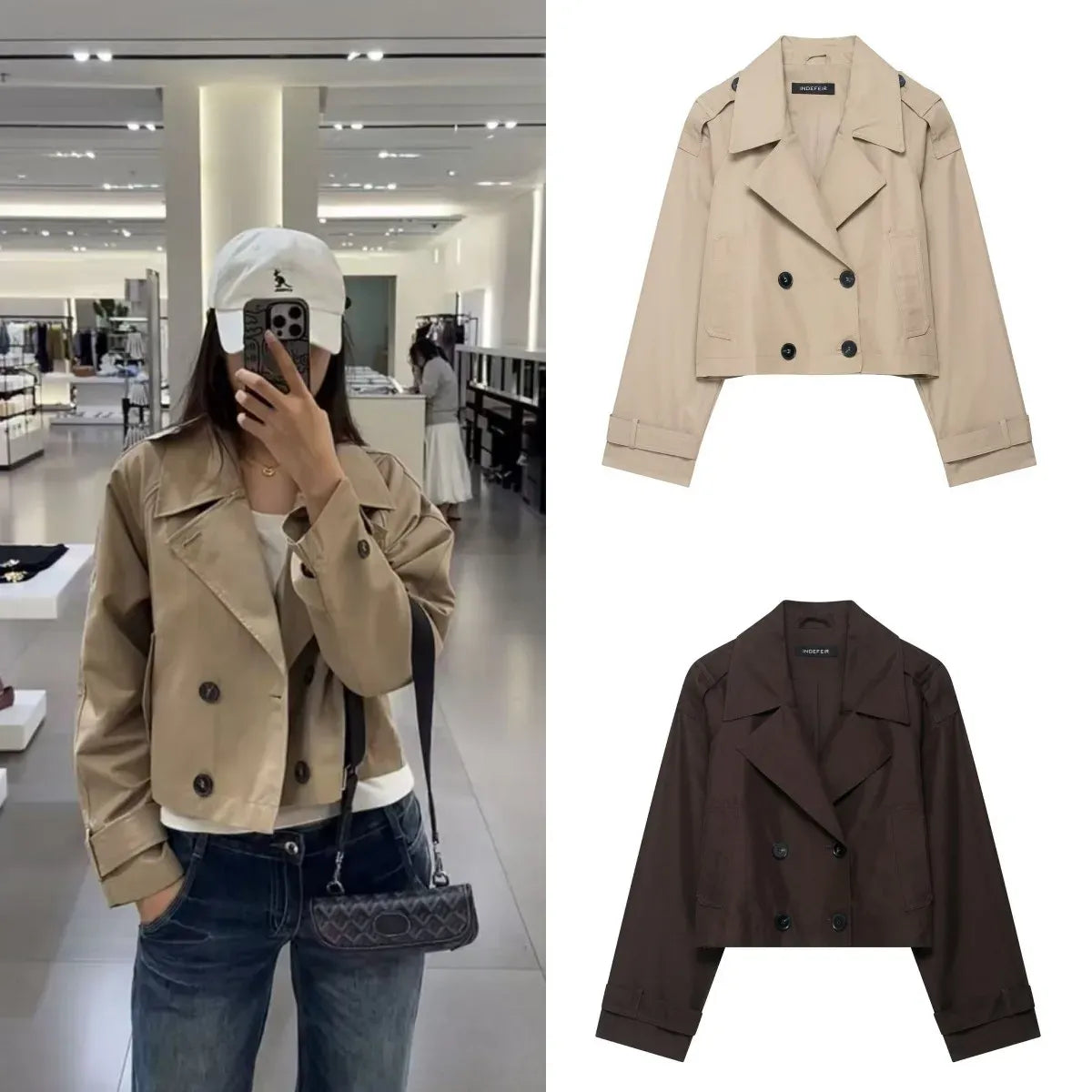 Women's Classic Lapel Short Trench Coat Jacket
