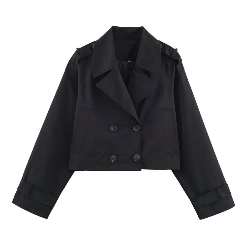 Women's Classic Lapel Short Trench Coat Jacket