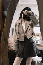 Women's Classic Lapel Short Trench Coat Jacket