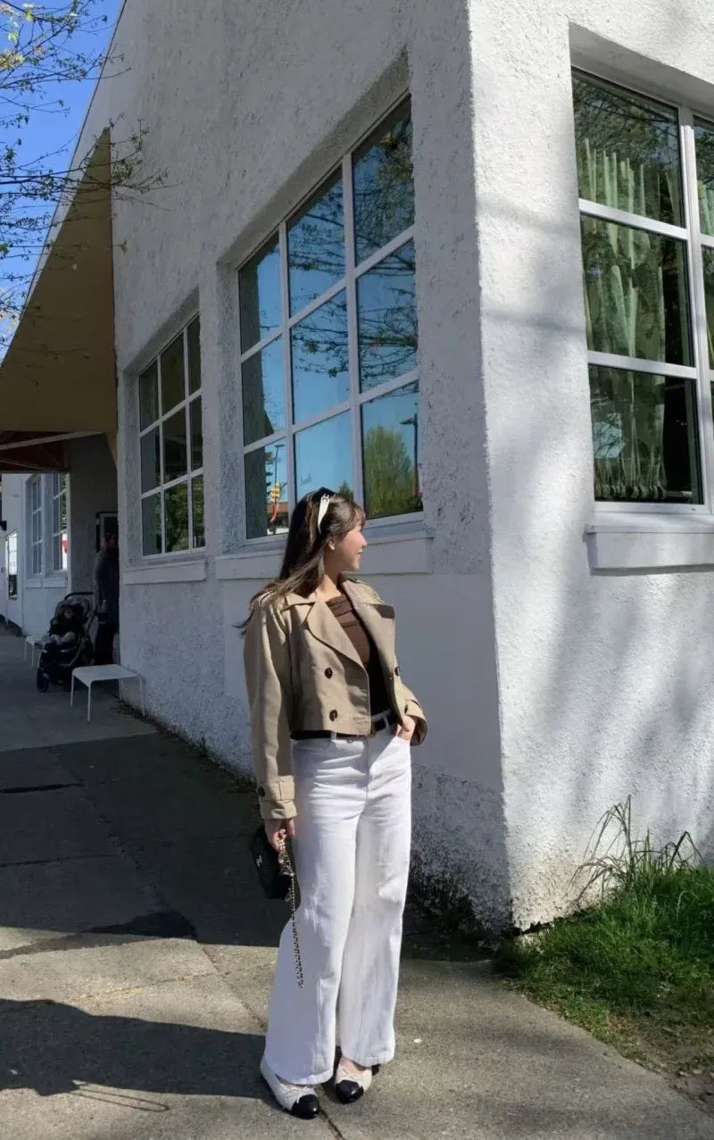 Women's Classic Lapel Short Trench Coat Jacket
