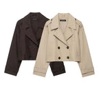 Women's Classic Lapel Short Trench Coat Jacket