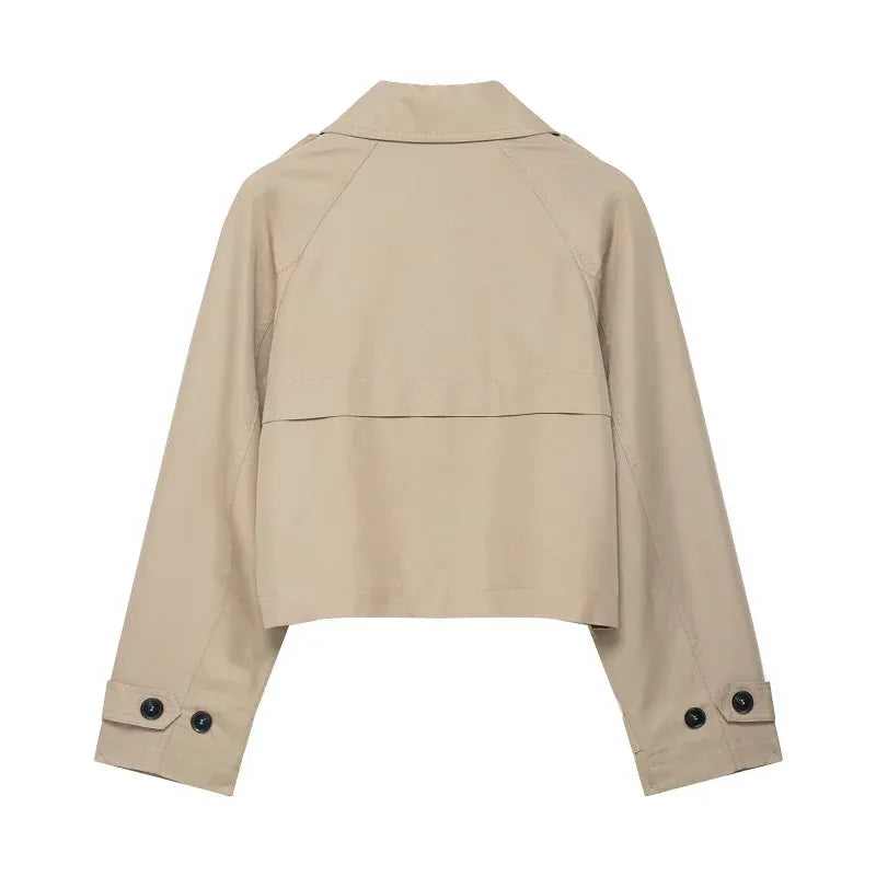 Women's Classic Lapel Short Trench Coat Jacket