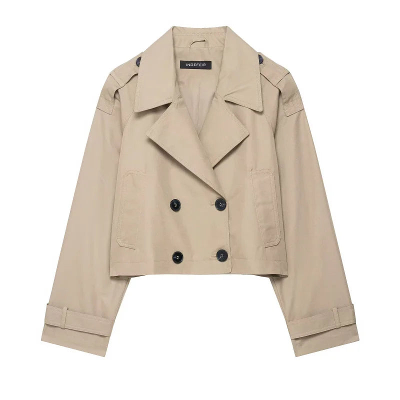 Women's Classic Lapel Short Trench Coat Jacket