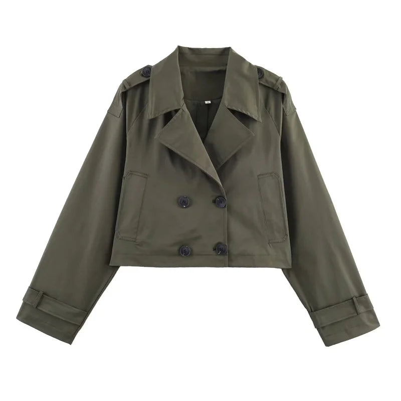 Women's Classic Lapel Short Trench Coat Jacket