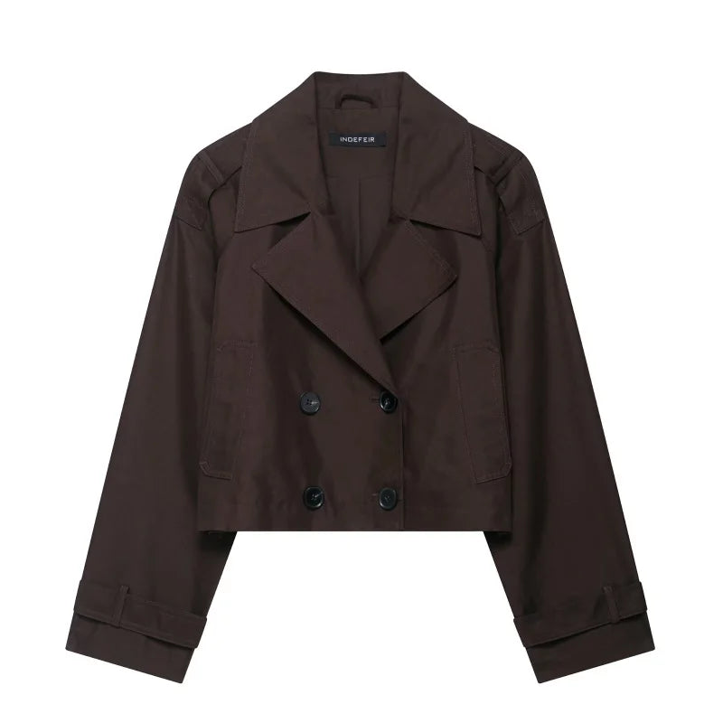 Women's Classic Lapel Short Trench Coat Jacket