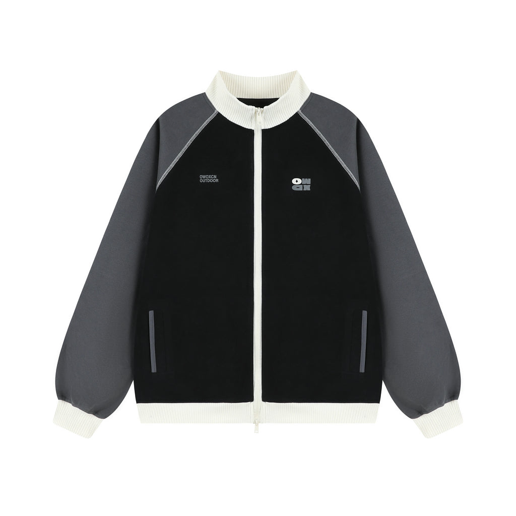 Women's Color-Block Stand Collar Raglan Sports Cardigan Jacket