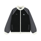 Women's Color-Block Stand Collar Raglan Sports Cardigan Jacket