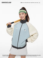 Women's Color-Block Stand Collar Raglan Sports Cardigan Jacket