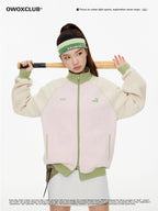 Women's Color-Block Stand Collar Raglan Sports Cardigan Jacket