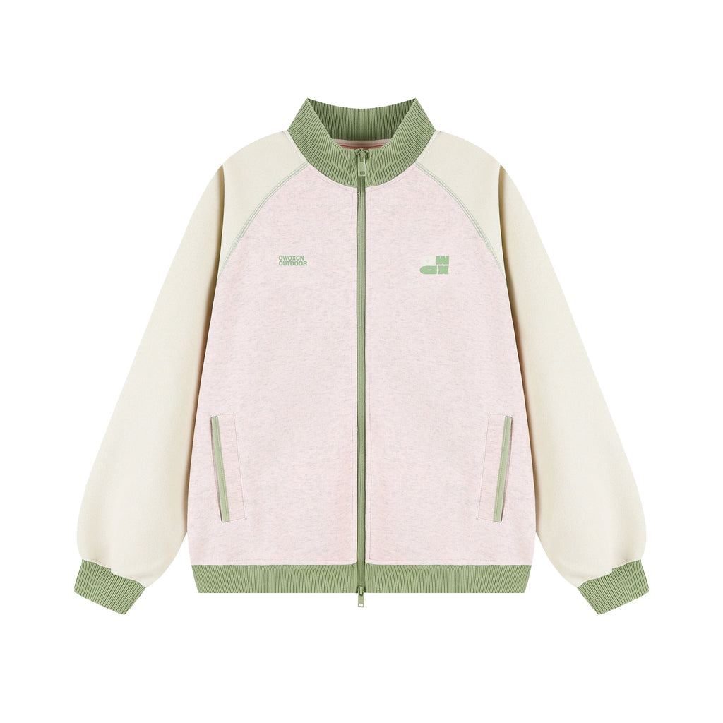 Women's Color-Block Stand Collar Raglan Sports Cardigan Jacket