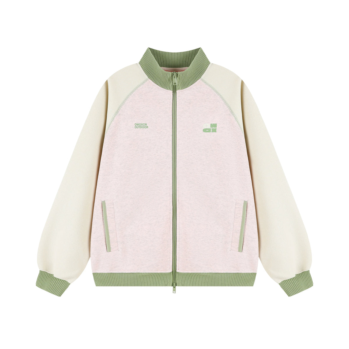 Women's Color-Block Stand Collar Raglan Sports Cardigan Jacket