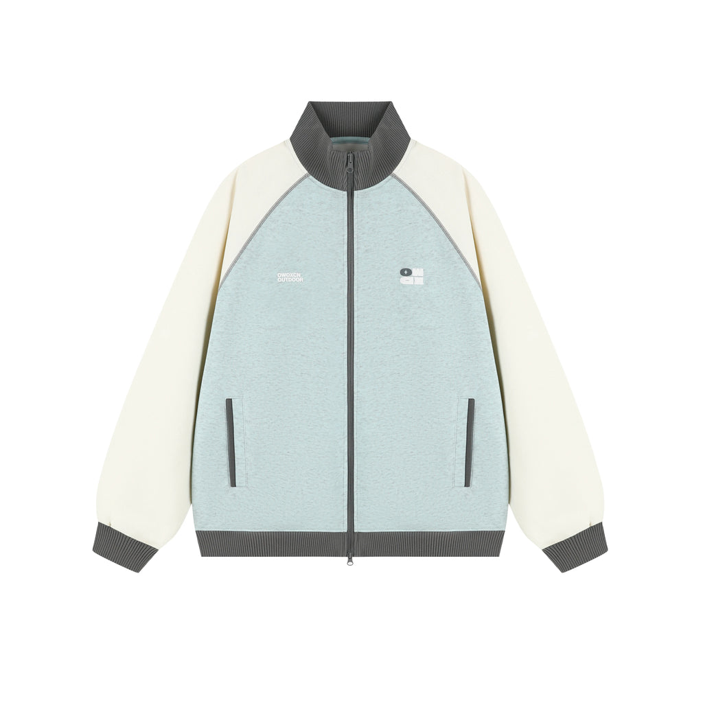 Women's Color-Block Stand Collar Raglan Sports Cardigan Jacket