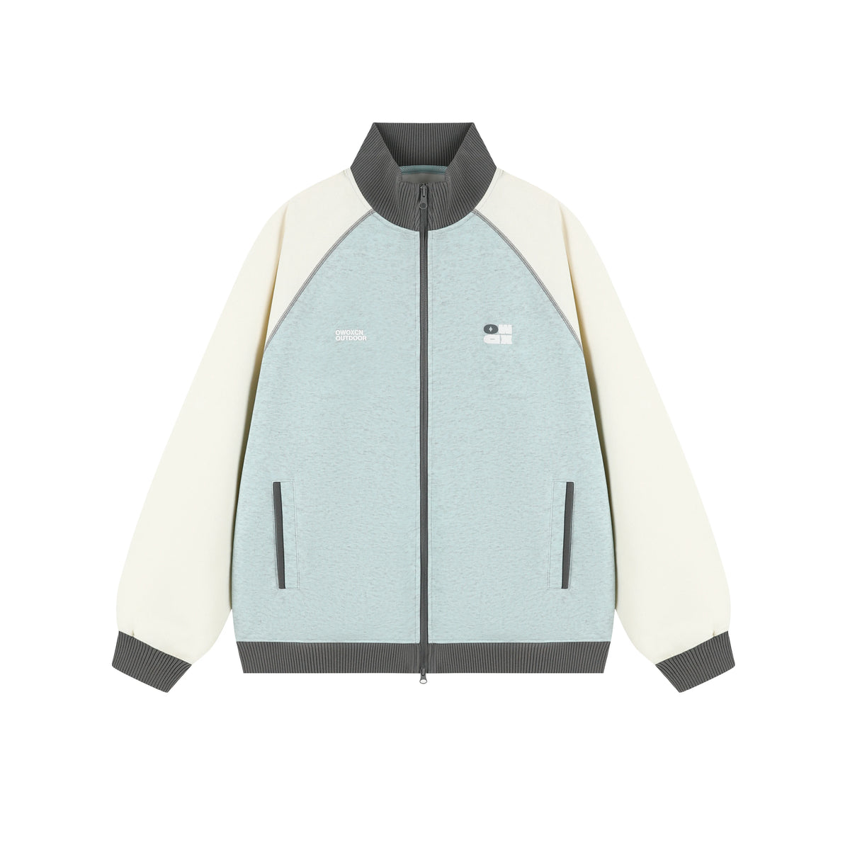 Women's Color-Block Stand Collar Raglan Sports Cardigan Jacket