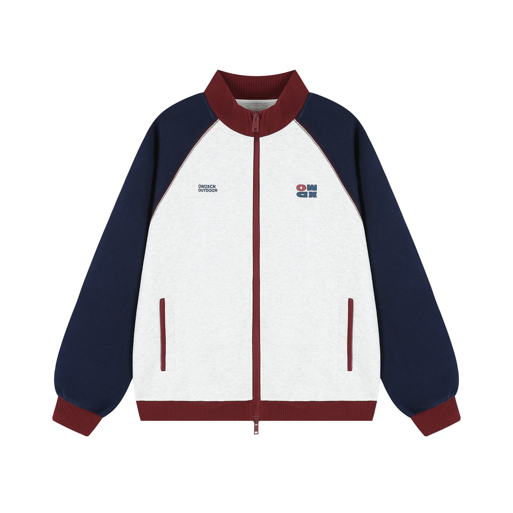 Women's Color-Block Stand Collar Raglan Sports Cardigan Jacket