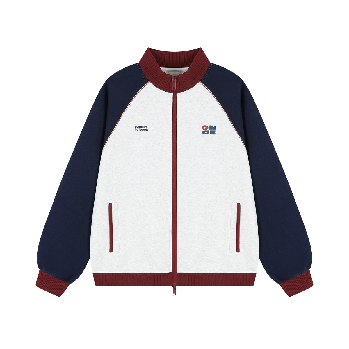 Women's Color-Block Stand Collar Raglan Sports Cardigan Jacket
