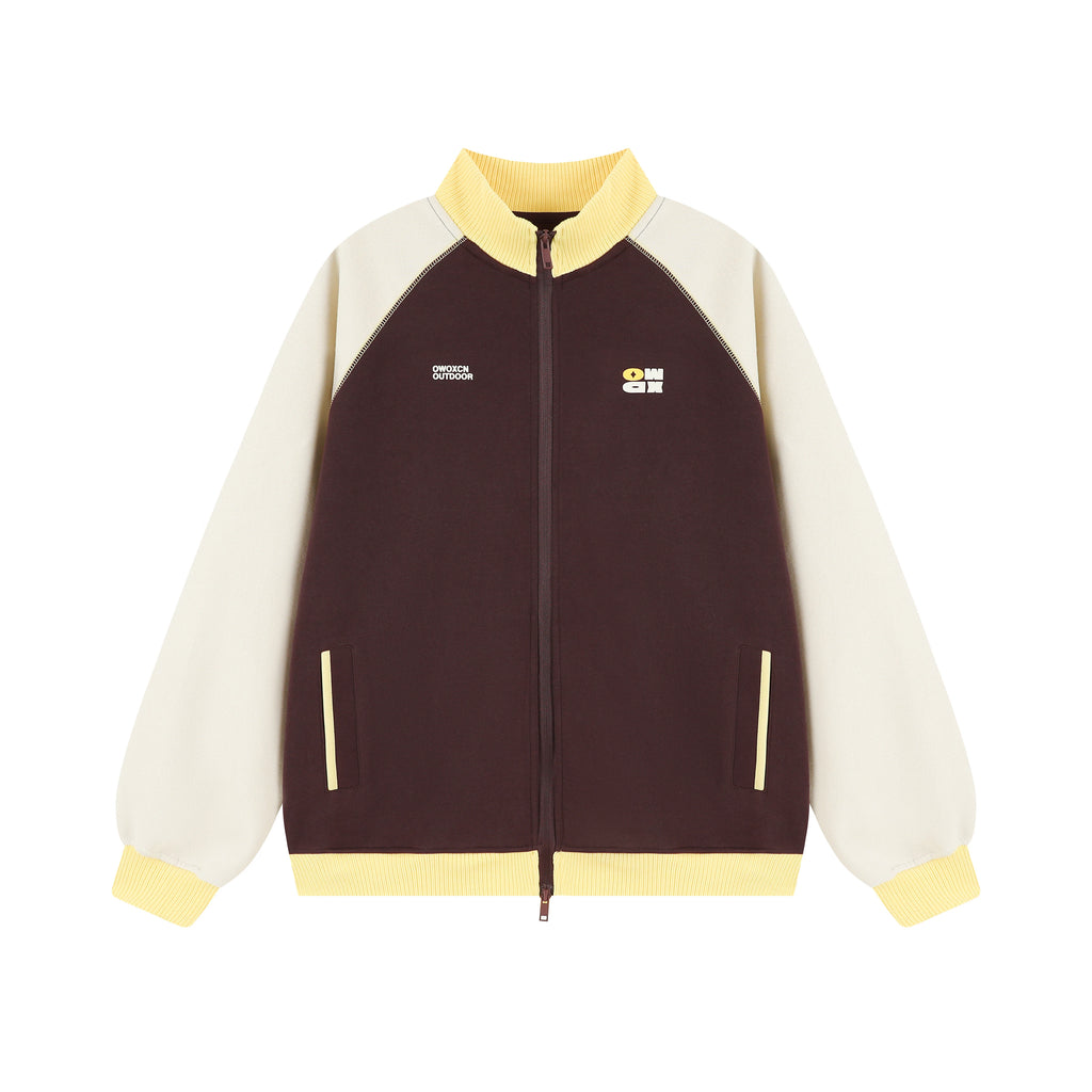 Women's Color-Block Stand Collar Raglan Sports Cardigan Jacket