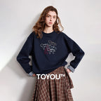 Women's Crewneck Patchwork Plaid Fake Two-Piece Loose Sweatshirt