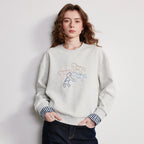Women's Crewneck Patchwork Plaid Fake Two-Piece Loose Sweatshirt