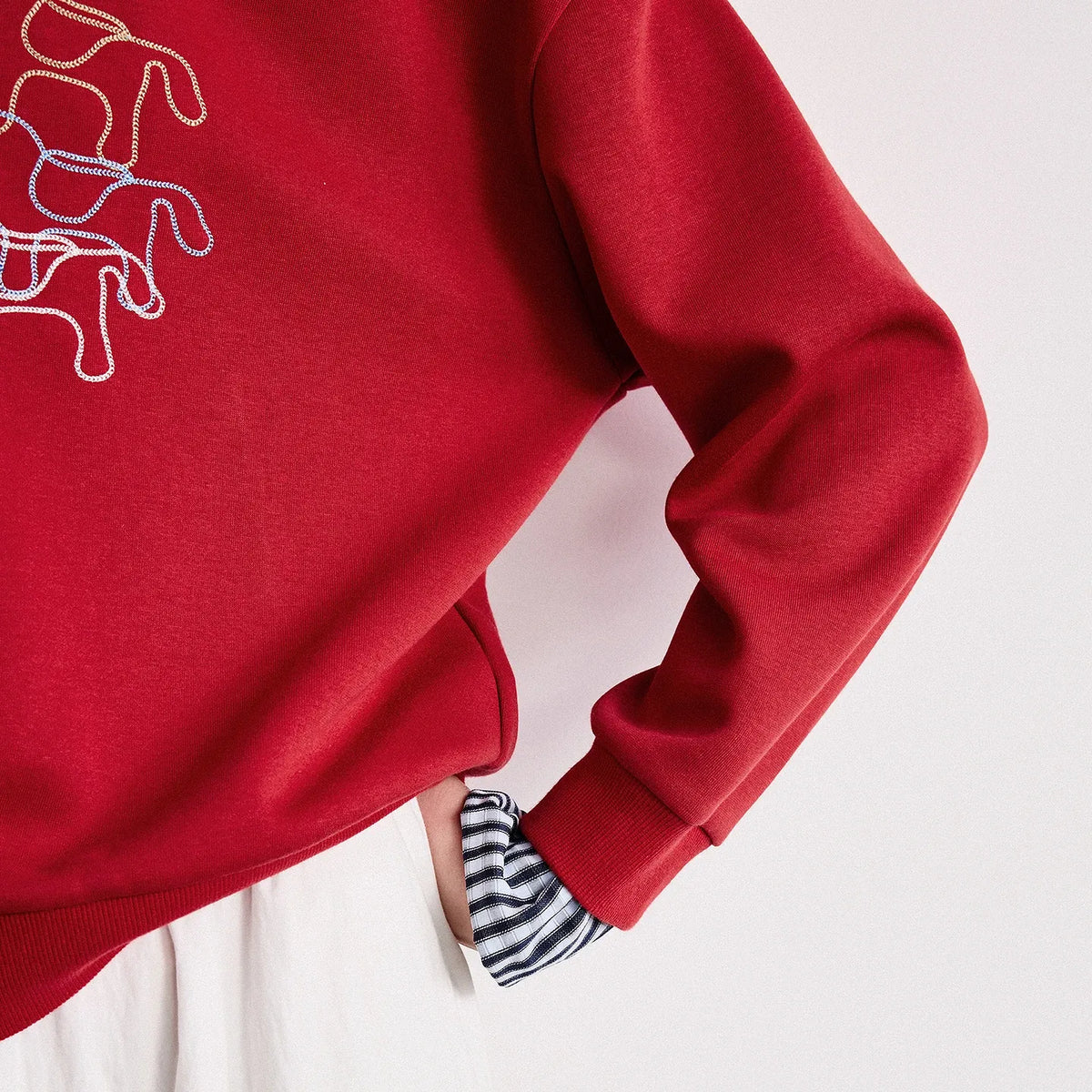 Women's Crewneck Patchwork Plaid Fake Two-Piece Loose Sweatshirt