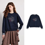 Women's Crewneck Patchwork Plaid Fake Two-Piece Loose Sweatshirt