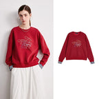 Women's Crewneck Patchwork Plaid Fake Two-Piece Loose Sweatshirt