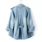 Women's Double Breasted Denim Cape Coat Windbreaker Jacket