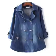 Women's Double Breasted Denim Cape Coat Windbreaker Jacket