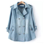 Women's Double Breasted Denim Cape Coat Windbreaker Jacket