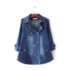 Women's Double Breasted Denim Cape Coat Windbreaker Jacket